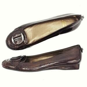 Stuart Weitzman Burgundy Patent Ballet Flats | Silver Buckle | Fall Office Chic